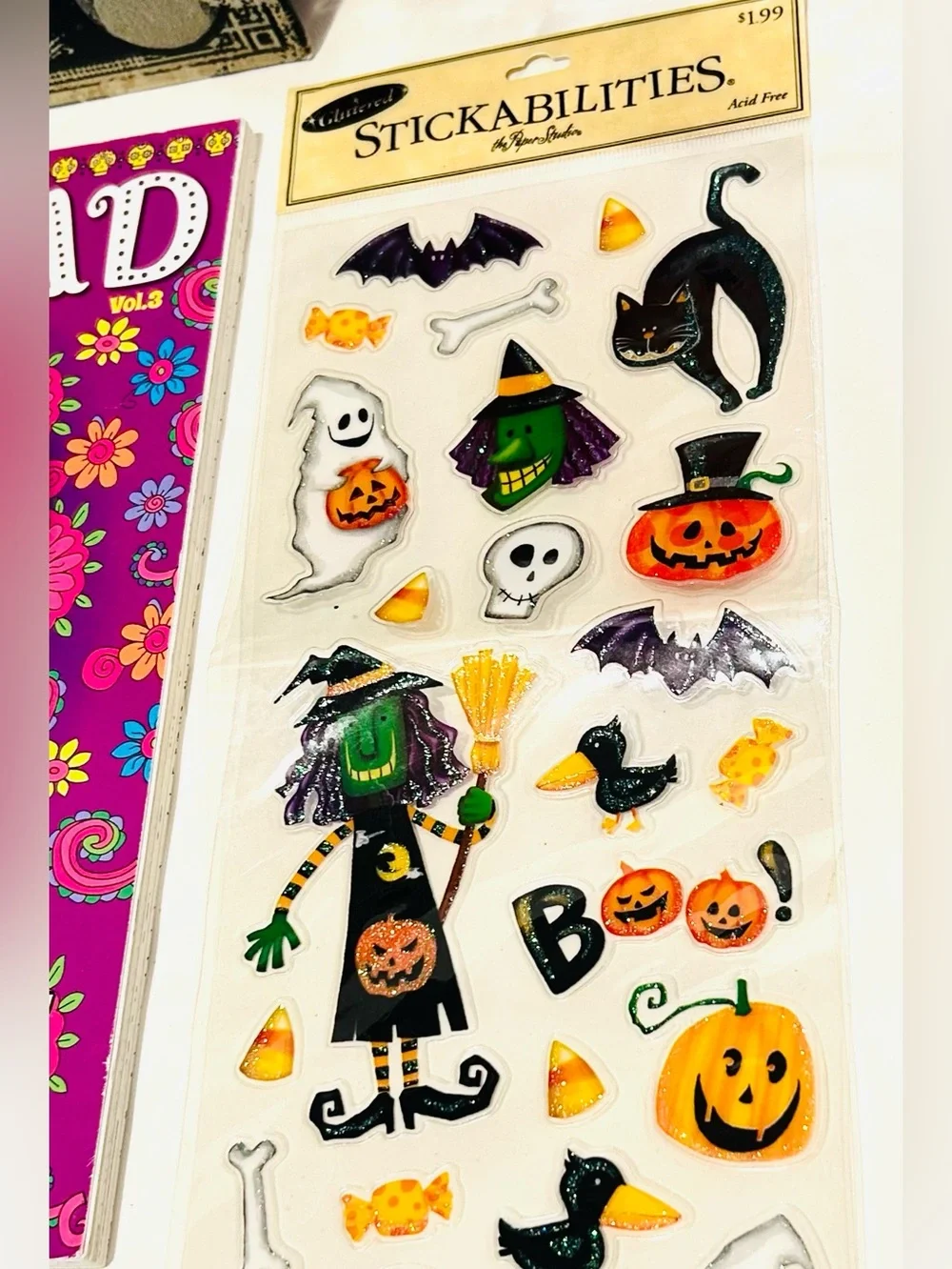 Halloween Skull Fake Book Box Gothic + Sticker Lot & More